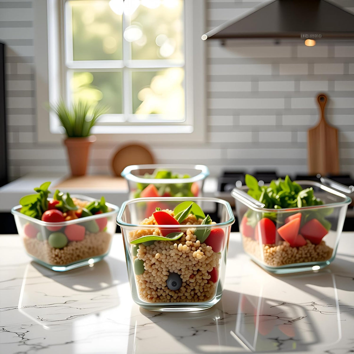 H.JSS WDJS 3Cup Round Glass Food Storage Containers with Airtight lids, 23oz Glass Meal Prep Containers, Heat-Resistant BPA-Free for Soup Leftover, Microwave, Dishwasher and Fridge Safe (white-4Pack)