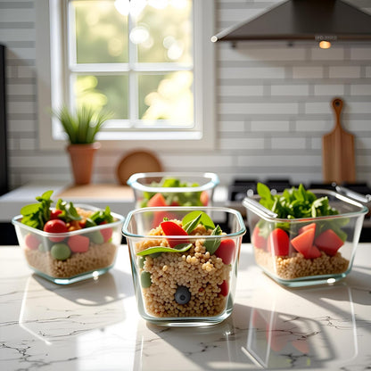 H.JSS WDJS 3Cup Round Glass Food Storage Containers with Airtight lids, 23oz Glass Meal Prep Containers, Heat-Resistant BPA-Free for Soup Leftover, Microwave, Dishwasher and Fridge Safe (white-4Pack)