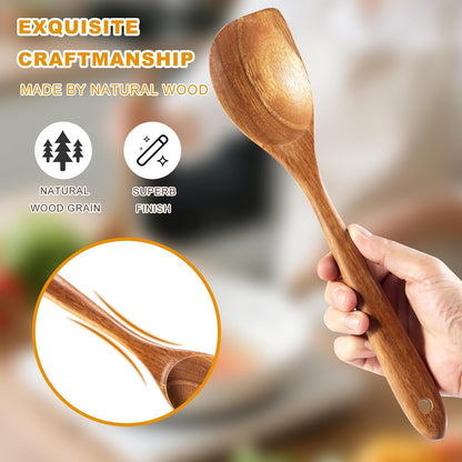 2 Pack Teak Wood Spatula, 12 Inch Wooden Spoons for Cooking, Sourdough Starter, Flat Steak Turner, Dough Whisk Spurtle Baking Utensil, Heat Resistant Spatulas for Cast Iron Flipping, stirring, Turning