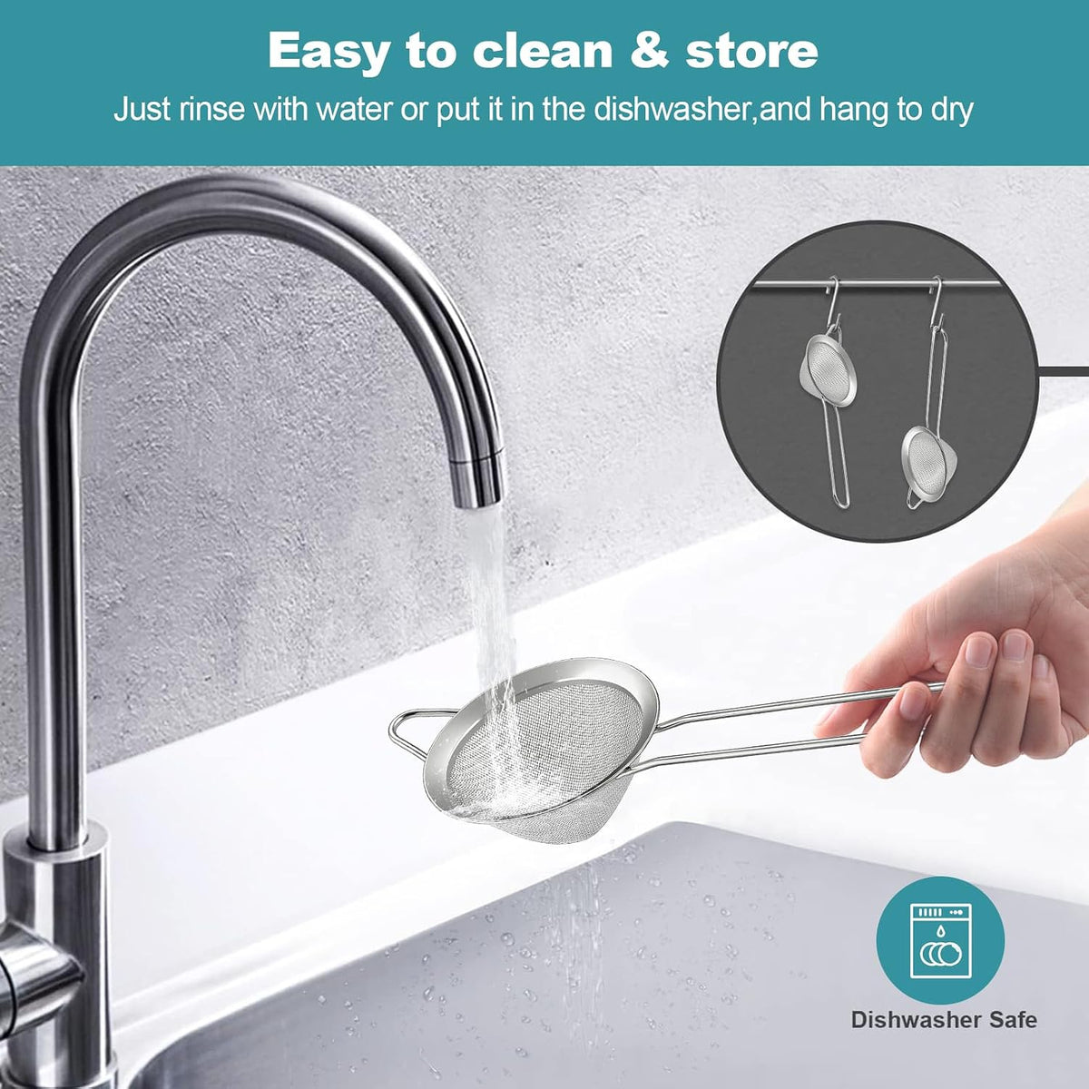 2 Pack Fine Mesh Strainer, Small Stainless Steel Sieves with Handles, for Steeping Loose Leaf Tea, Straining Cocktail, Juice and Sifting Flour, Powdered Sugar (2pcs)