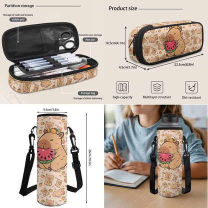 Highland Cow Backpack with Lunch Box Set for Kids Sunflower School Backpack for Girls Boys Back to School Bag Student Travel Backpacks Reusable Utensils Pen Case Water Bottle Bag 5PCS
