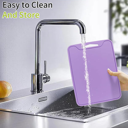 Silicone Cutting Board for Kitchen, 11.8''x 8.6'' Flexible Cutting Boards, BPA Free Non Slip Cutting Mat for Meat, Vegetables and Fruit with Easy Grip Handle, Dishwasher Safe (Deep purple)