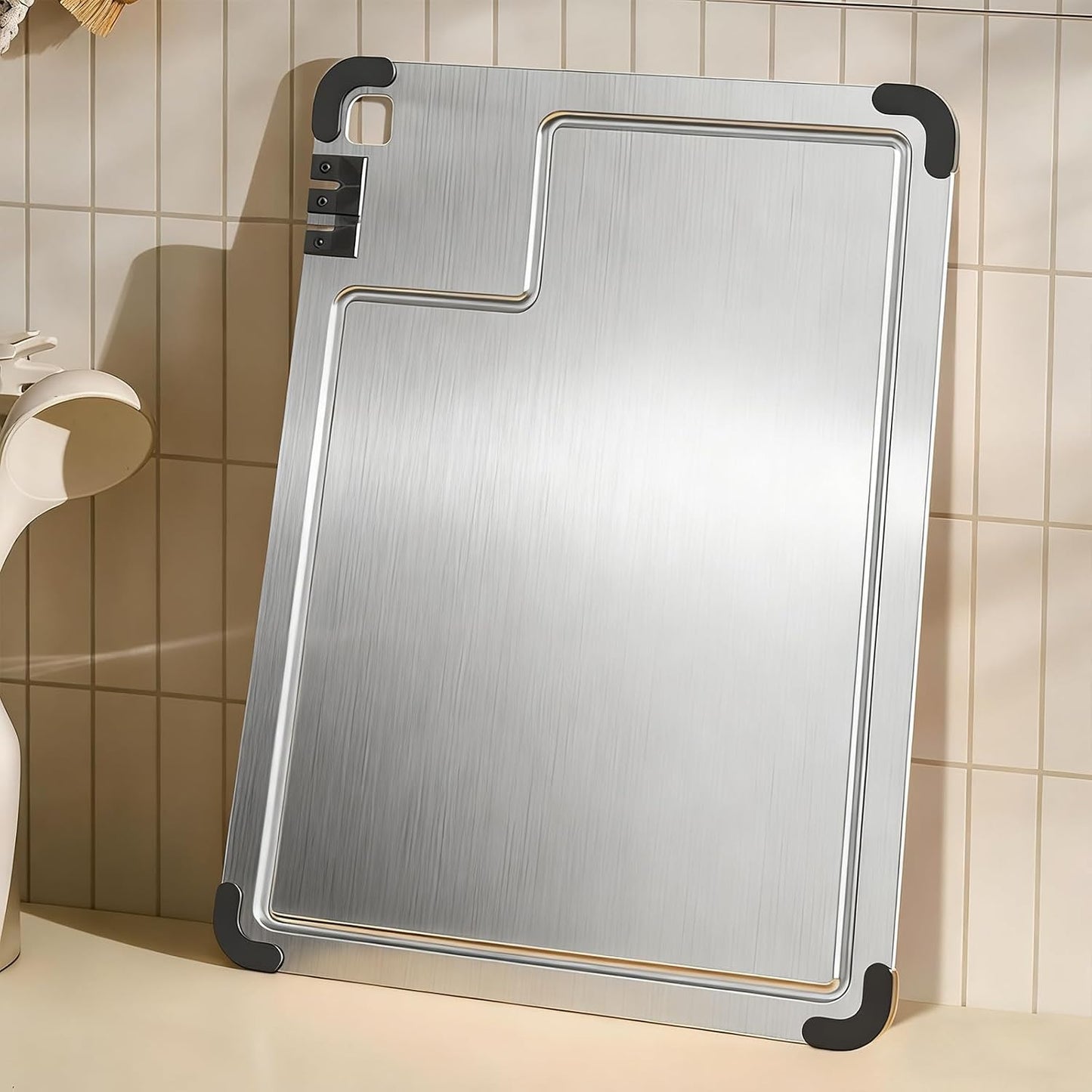 3-Piece Titanium Cutting Board Set with Dual-Stage Knife Sharpener,Double Sided Food-Grade Chopping Board,Non-Slip Feet,Deep Juice Groove,Heavy Duty,Hygienic & Dishwasher Safe Kitchen Chopping Boards