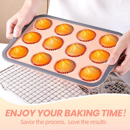Silicone Muffin Pan, 12 Cups Non-Stick Cupcake Pan, Food-Grade BPA-Free Muffin Tin, Oven-Safe 450 °F, Reinforced Steel Frame, Easy-Grab Handles, Quick-Release 2.3" Baking Molds for Mini Treats