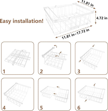 Freezer Organizer Bins 6 Pack: Wire Basket Stackable Storage Containers Expandable 11.81" to 17.72" with Foldable Handles for 5+ Cu.FT Fridge Cabinet Shelves Pantry Kitchen White