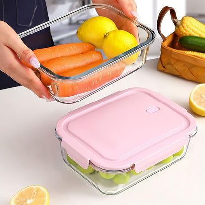 6 Pieces Rectangle Glass Food Storage Containers with Lids, Meal Prep Containers for Food Storage, BPA Free & Leak Proof (3 lids & 3 Containers) 13.9oz, 24oz, 35oz (Pink)