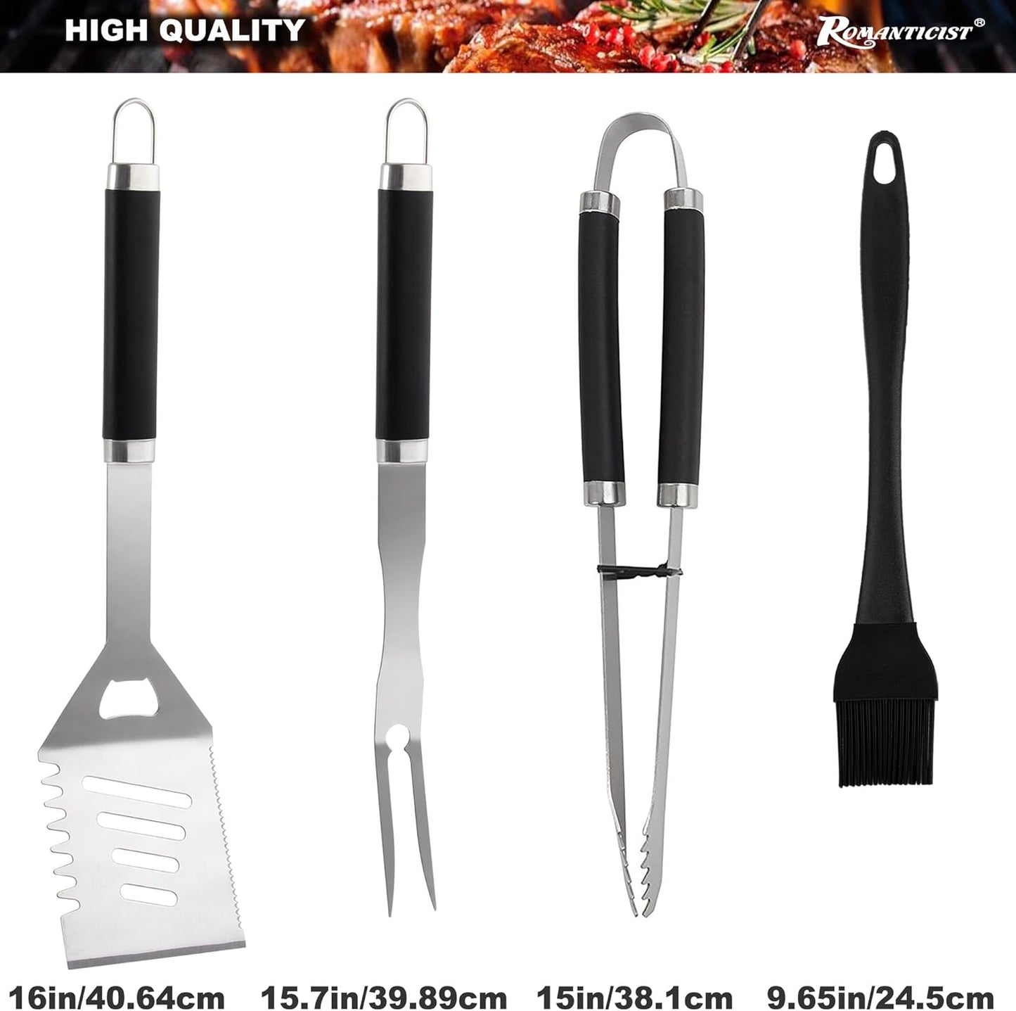 ROMANTICIST 20pcs Heavy Duty BBQ Grill Tool Set in Case - The Very Best Grill Gift for Father's Day and Christmas - Professional BBQ Accessories Set for Outdoor Cooking Camping Grilling Smoking