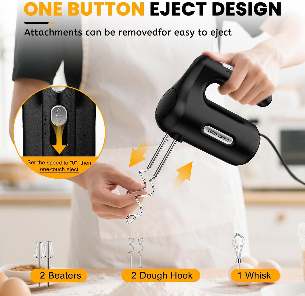 5-Speed Small Hand Mixer Electric, 300W Compact Portable, Black