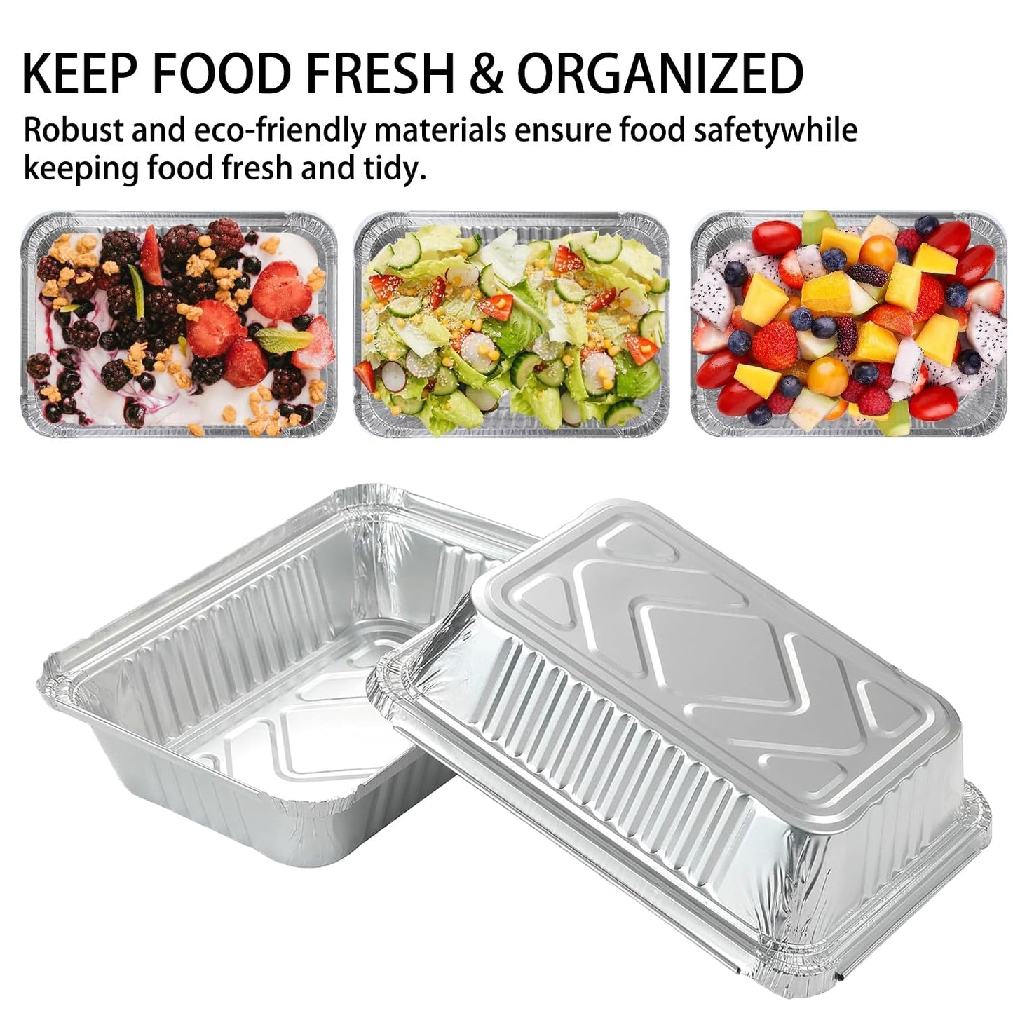 20 Pack Aluminum Pans with Lids(8.5"×6"), 2.25 lb Aluminum Foil Dinner Pans with Lids, Disposable Foil Pans for Baking, Cooking, Meal Prep, Takeaway and Freezing