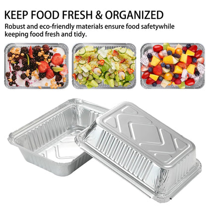 20 Pack Aluminum Pans with Lids(8.5"×6"), 2.25 lb Aluminum Foil Dinner Pans with Lids, Disposable Foil Pans for Baking, Cooking, Meal Prep, Takeaway and Freezing