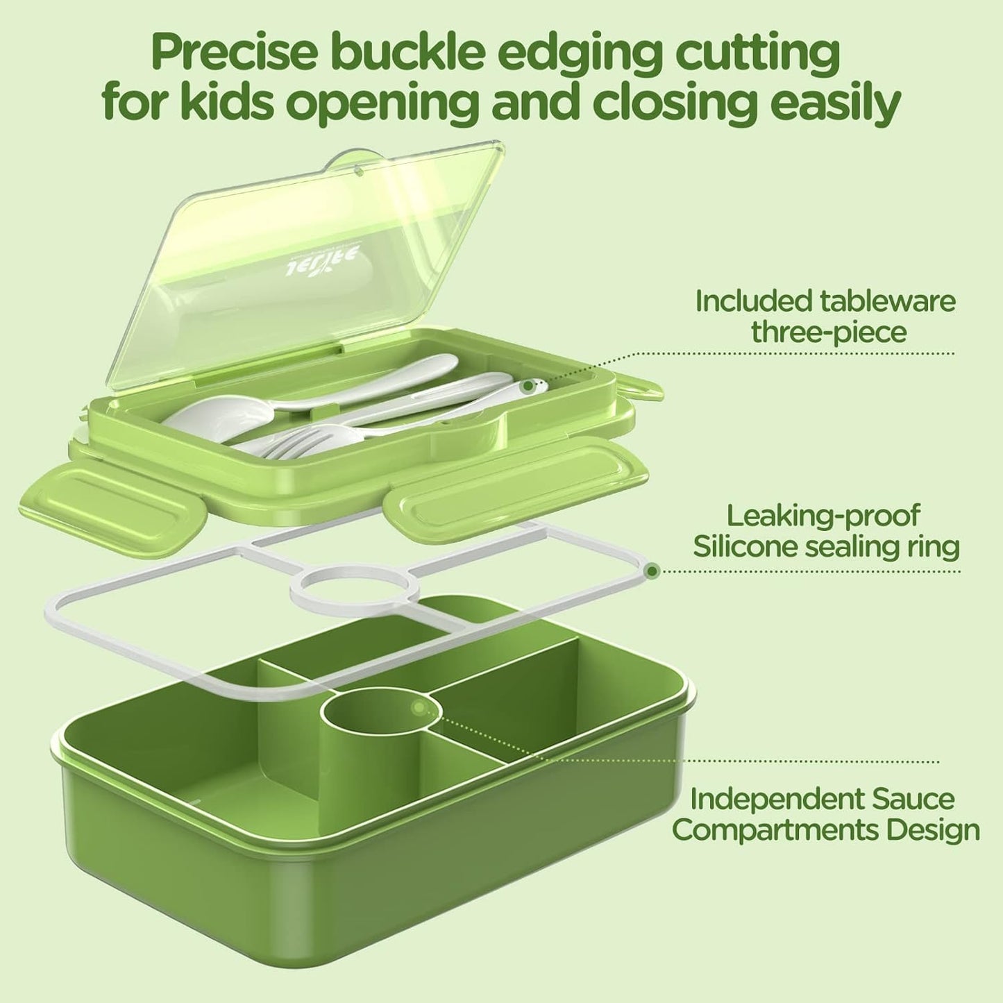Jelife Bento Lunch Box for Kids - Leakproof Large Bento-Style with 4 Compartments Portions Lunchbox with Tableware Back to School, Reusable On-the-Go Meal and Snack Packing, Blue
