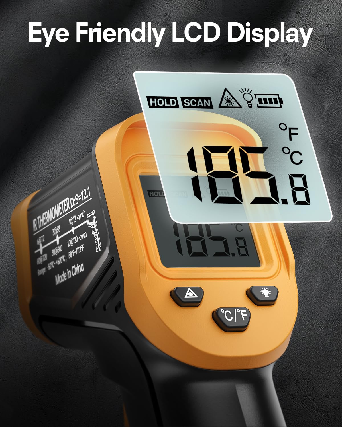 Eventek Infrared Thermometer Gun, -58°F to 1112°F Laser Thermometer Temperature Gun, IR Temp Gun for Cooking, Pizza Oven Accessories, Griddle, AC, Barbecue, Air, Fridge, Engine, Kitchen