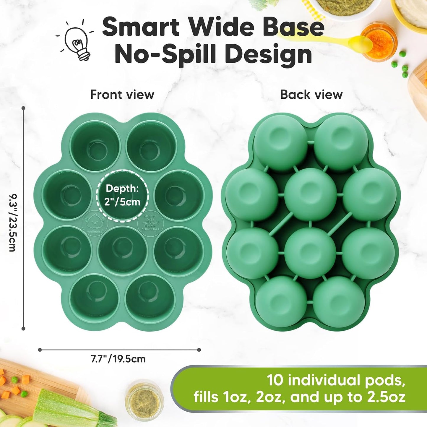 KeaBabies Silicone Food Freezer Trays with Lid, 2oz x 10 Pods Baby Food Storage Containers, Easy Puree Meal Prep, Breast Milk Silicone Freezer Molds, Dishwasher, Microwave Safe, BPA-Free (Slate)