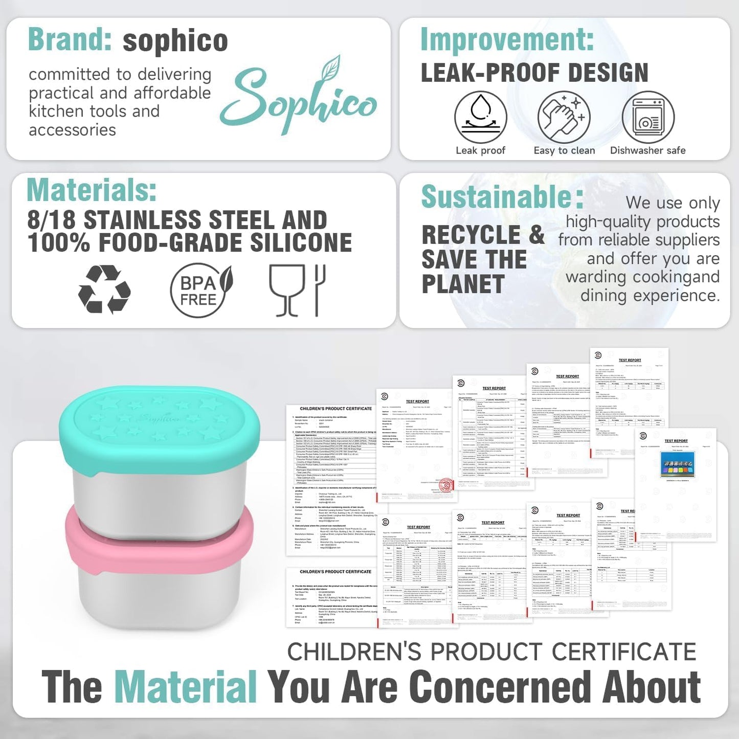 SOPHICO Stainless Steel Snack Containers for Kids, 8 oz Small Food Storage Container 1 Cup with Silicone Lid - Perfect 304 Metal Toddler Lunch Box for Daycare and School, Leak Proof (MIX, 4 PACK)