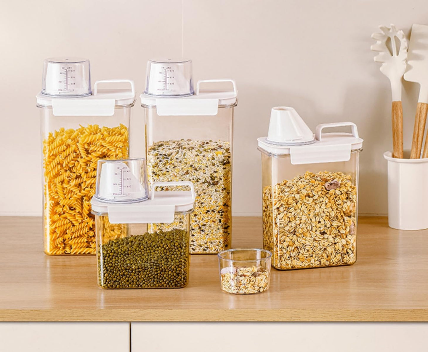 Rice Airtight Dry Food Storage Containers with Pourable Spout,Kitchen Food Cereal Storage Containers with Graduated Cap (1800ML)