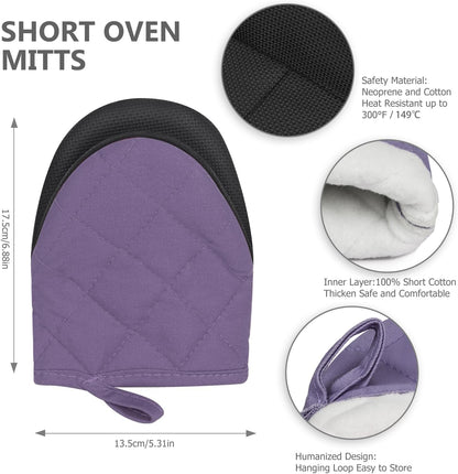 1 Pair Short Oven Mitts - Silicone Kitchen Oven Gloves High Heat Resistant 500℉, Mini Oven Mits with Non-Slip Grip Surfaces and Hanging Loop for BBQ, Baking, Cooking and Grilling (Black)