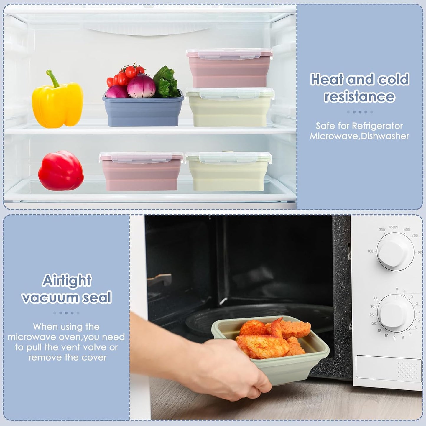 Mifoci 6 Pcs Silicone Containers for Food Collapsible Food Storage Containers with Airtight Lids Stacking Leftover Foods Storage Lunch Box for Freezer Microwave Dishwasher Safe(Morandi,18.6 oz)