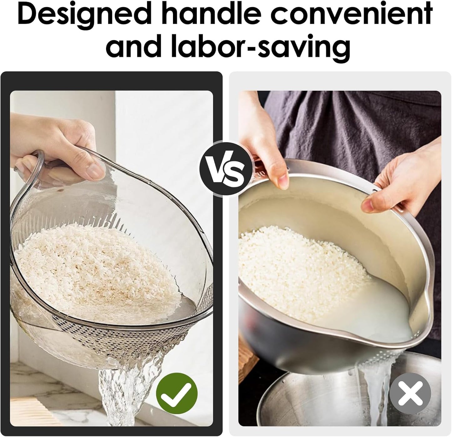 2-In-1 Rice Strainer,Large Rice Washer Beans Washer Strainers And Colanders - Washing Bowl for Fruit Washing Bowl With Strainer,Rice Washing Bowl Multifunctional Drain Basket (White)