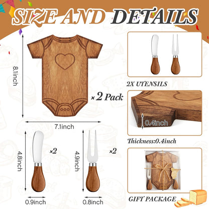 Ziliny 2 Set Baby Shower Gifts for Guests Clothing Mini Charcuterie Board with Knives Forks Gift Boxes Shaped Cheese Board Party Favors Baby Shower Game Prizes Gender Reveal Favors (Bamboo)