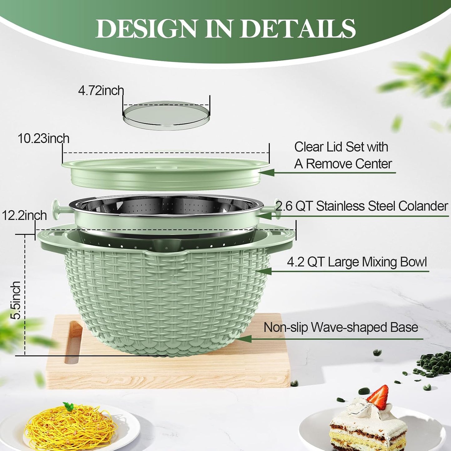 4-in-1 Colander with Bowl Set — Patented 360° Rotatable Strainer Bowl with 3 Graters, Snap-On Lid & Non-Slip Base, Funny Kitchen Present for Women, Aesthetic Pasta Fruit Vegetable Strainer (Beige)