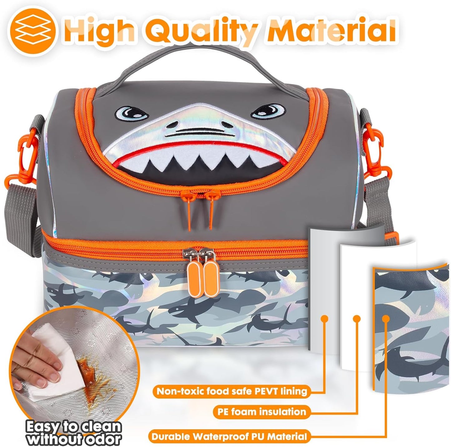 Kids Double Decker Cooler Insulated Lunch Bag, Back to School Large Meal Tote for Boys, Girls, Men, Women, with Adjustable Strap, Soccer