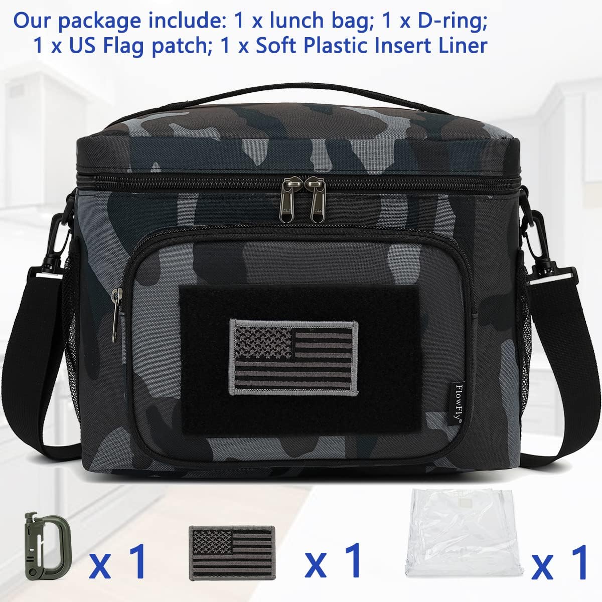 FlowFly Lunch Bag, Insulated Cooler, Thermal Lunch Box Tote with MOLLE/PALS Webbing, Adjustable Padded Shoulder Strap, for Tactical Men Women Adults and Boys Girls Kids (Cyan, Medium)