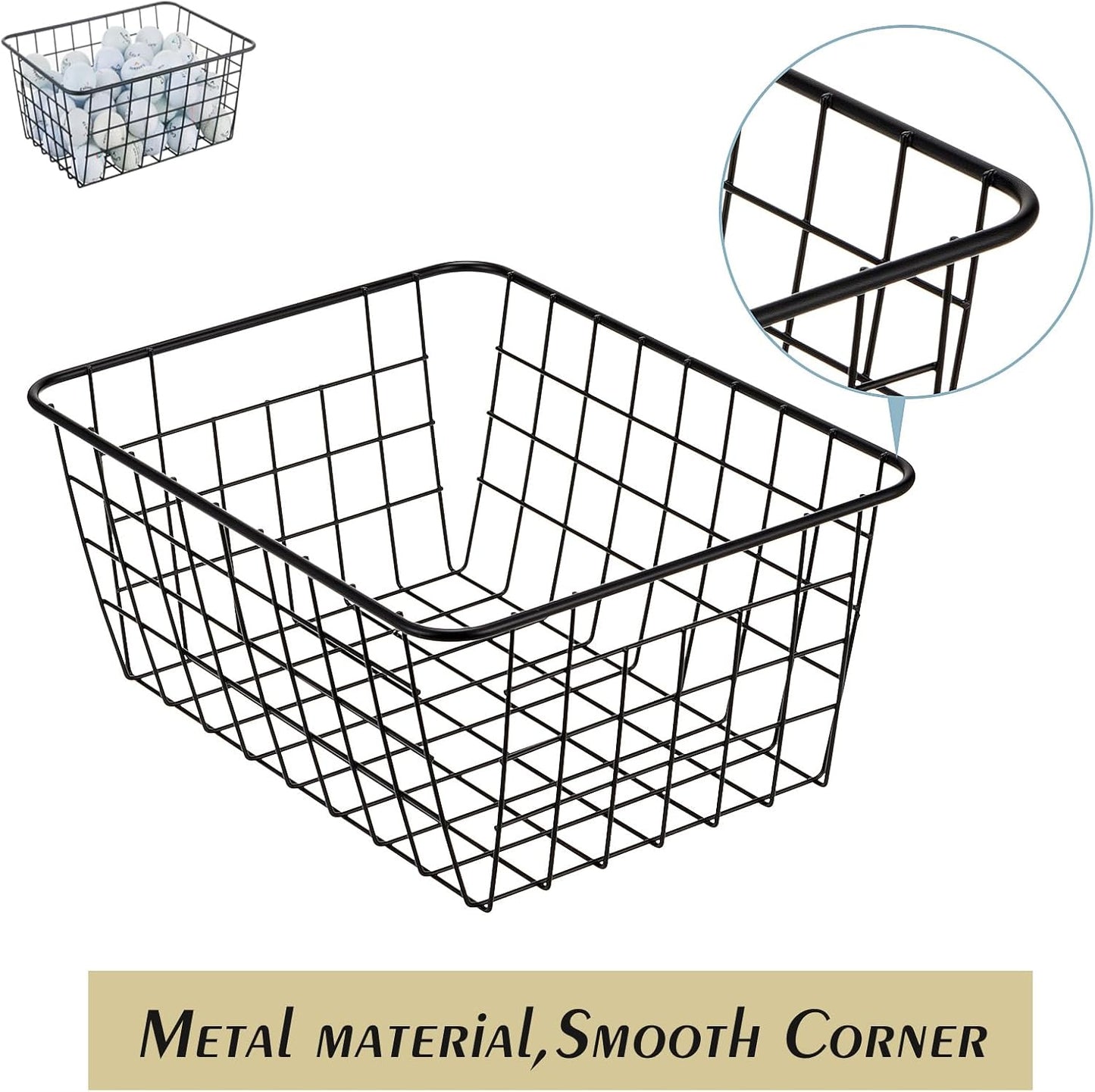 JUNCHU CHERRY Wire Kitchen Storage Basket 3 Packs,Perfect Pantry Organization Accessories Baskets,Laundry Basket,Countertop Organization,Suitable for Kitchen,Bathroom,Bedroom,Tabletop,Stackable,Black
