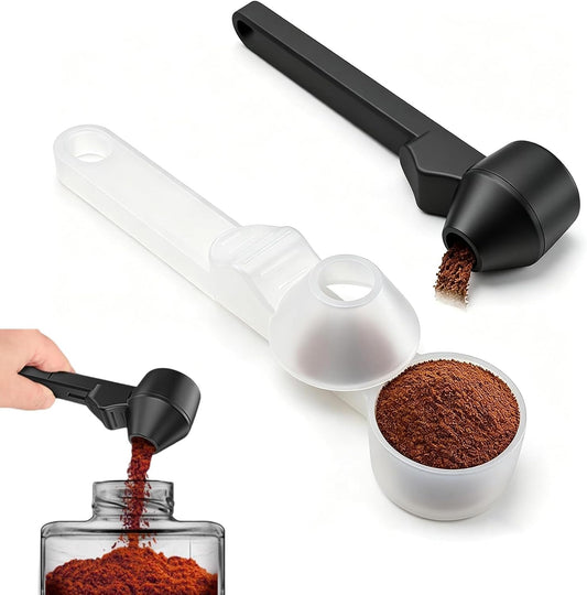 2 Pack Coffee Scoop for Ground Coffee, Coffee Scoop with Funnel, Sliding Anti‑Spill Measuring Spoon, Reusable Multi‑Purpose Spoon for Capsule, Ideal for Protein, Milk, Cocoa & Other Dry Powders