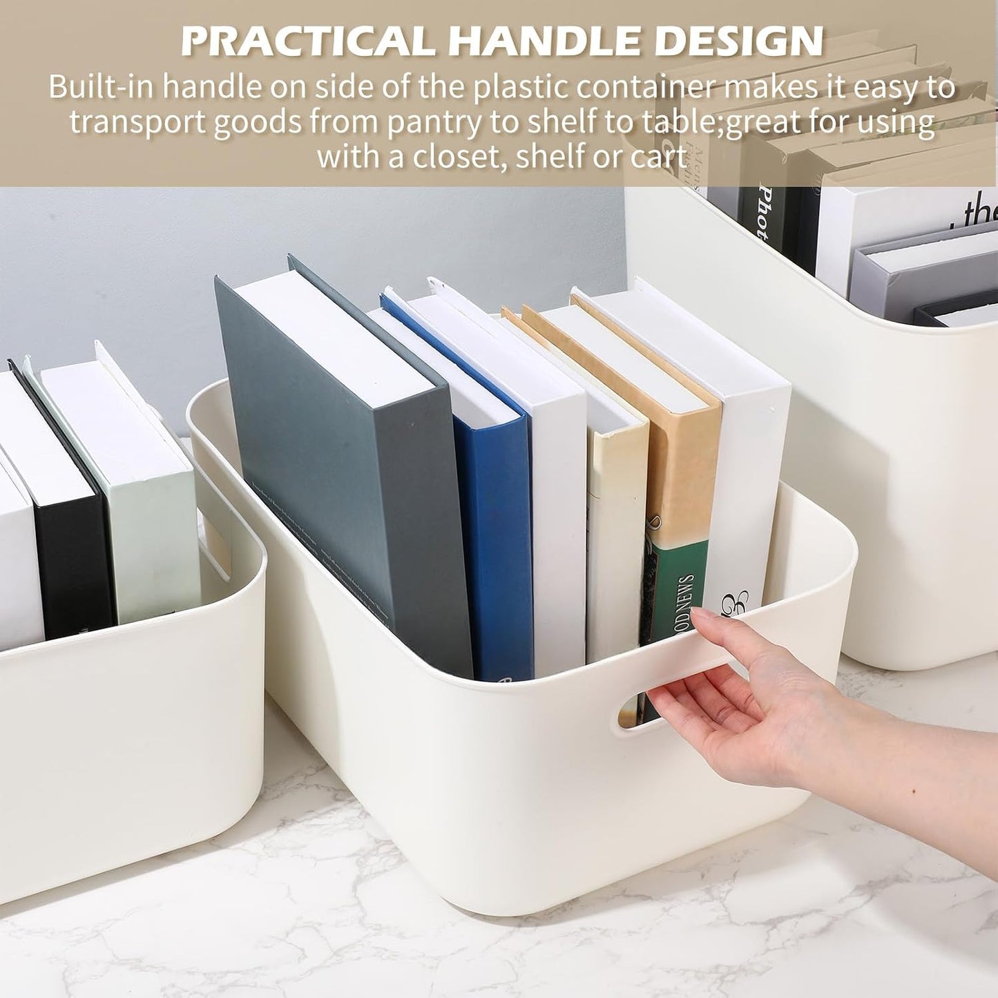 Zopeal Plastic Storage Bins 10 Pcs White Pantry Organizer Bins Small Baskets Storage Containers for Home Kitchen (10 x 7 x 6 Inch)
