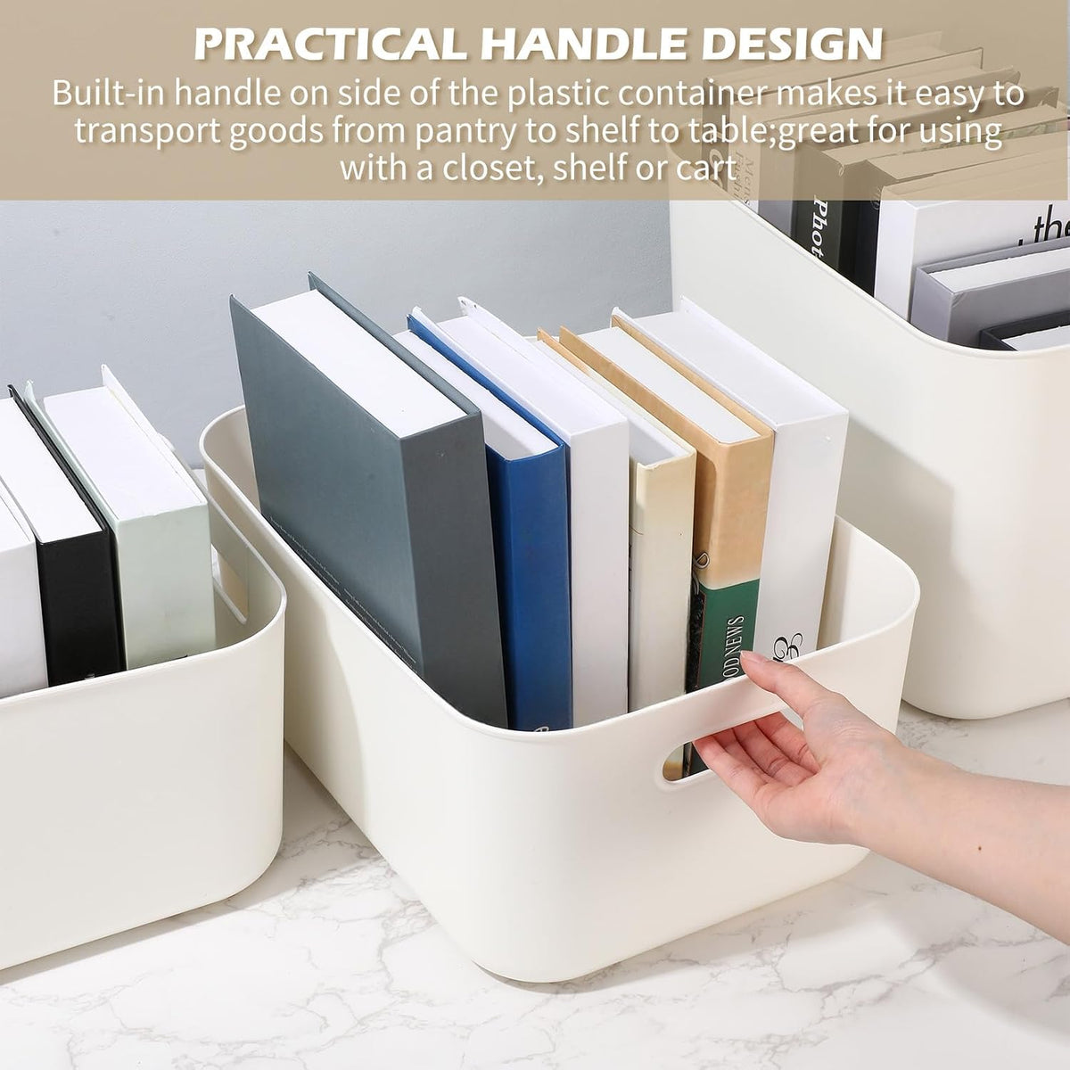 Zopeal Plastic Storage Bins 10 Pcs White Pantry Organizer Bins Small Baskets Storage Containers for Home Kitchen (10 x 7 x 6 Inch)
