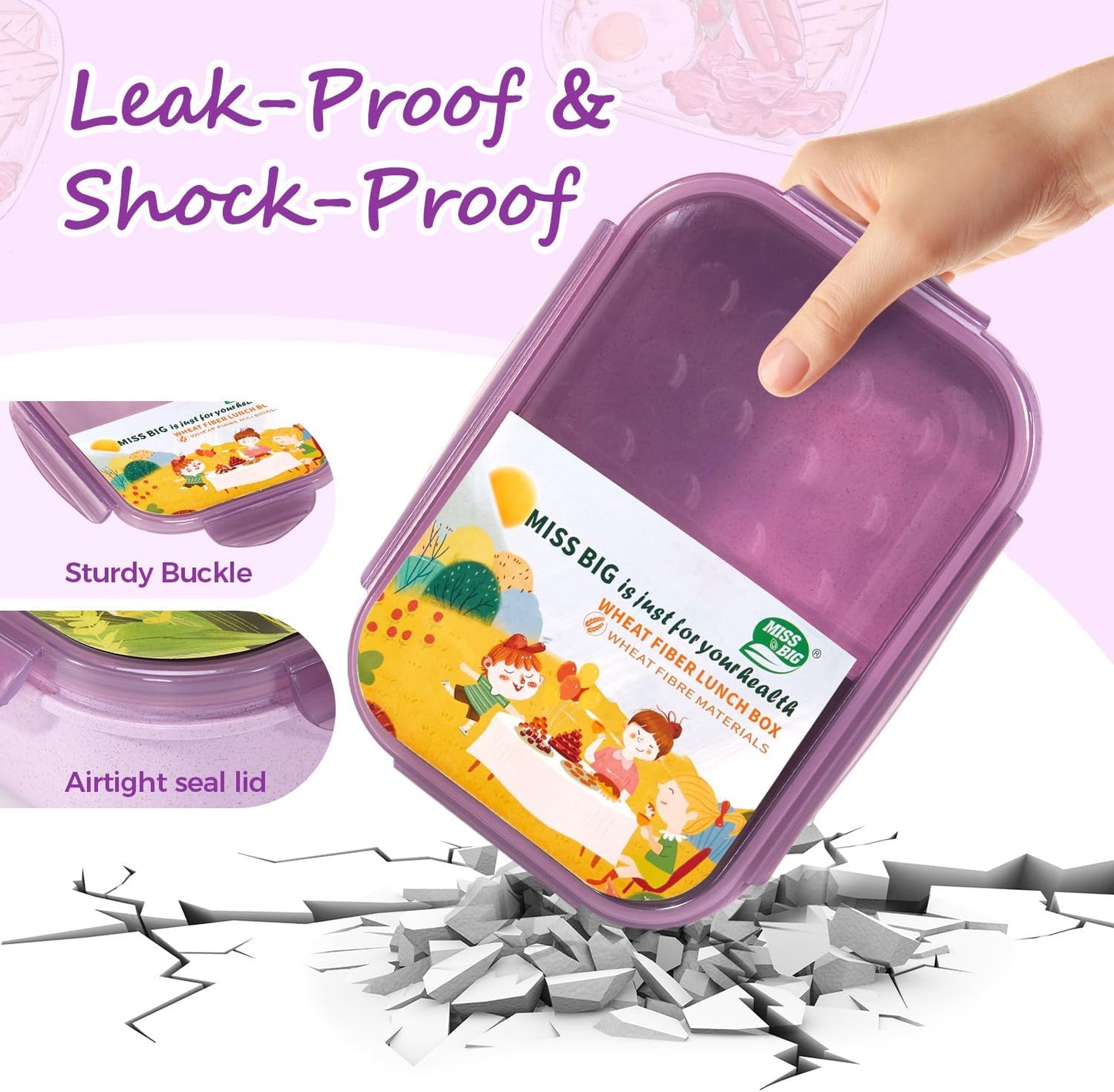 MISS BIG® Bento Box,Bento Box Adult,Lunch Box,Leak Proof Lunch Containers,No BPAs and No Chemical Dyes Bento Lunch Box,Dishwasher and Microwave Safe Lunch Containers for Adults(1900ml Gray)