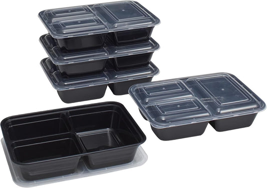 10 Piece 3 Compartment Meal Prep Food Storage Containers, Black