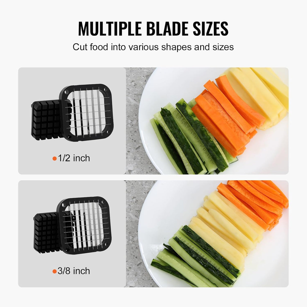 VEVOR French Fry Cutter, Potato Slicer with 1/2", "3/8", "1/4 Stainless Steel Blades, Manual Potato Cutter Chopper with Suction Cups, Great for Potato, French Fries, Cucumber, Vegetables, Carrot