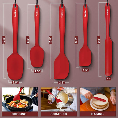Walfos 600°F High Heat Resistant Silicone Spatula Set of 5- Food Grade Rubber Spatula Set for Baking Cooking & Mixing - BPA Free, Non Stick and Dishwasher Safe,black