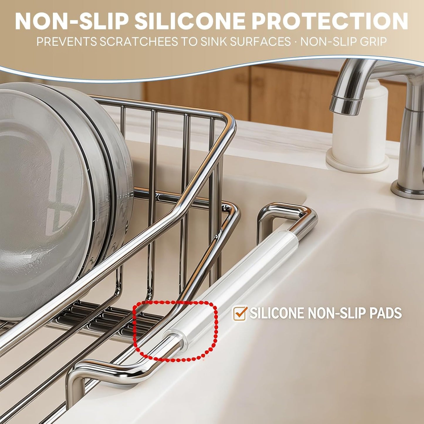 Expandable Over The Sink Dish Drainer Drying Rack, Stainless Steel Metal, Small Adjustable Dish Drainer Drying Rack for Kitchen Counter, Space Saving for Compact Kitchen