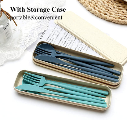 HAGBOU Plastic Travel Utensils, 4 Sets Spoons and Forks Set Silverware, Portable Reusable Utensils with Case for Lunch Box, Picnic, Travel, Camping