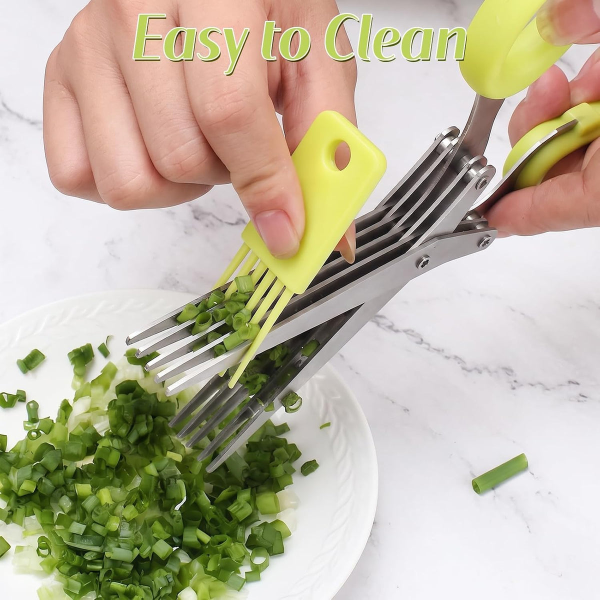 5-Blade Stainless Steel Herb Shears Herb Cutter with Cover - Fast Kitchen Chopper For Fresh Herbs Seasonings，Green+Blue