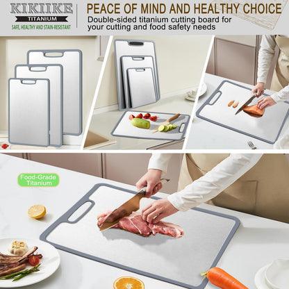 Titanium Cutting Board Set of 3, Double-sided non-slip edging Pure Titanium Chopping Board for Kitchen - Safety and slip resistance Hand Guard Durable and easy to clean (3-Piece S/M/L)