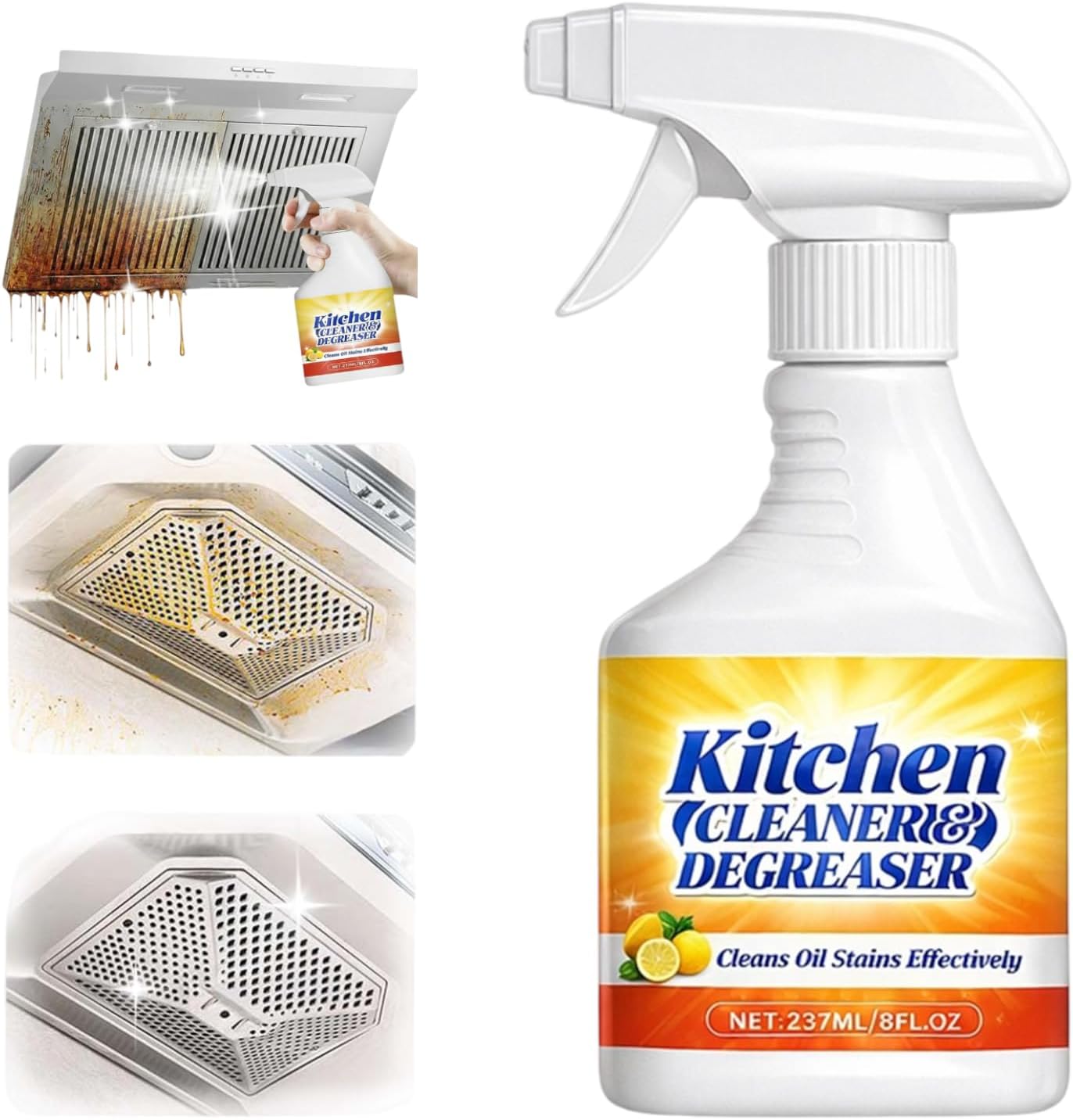 237ml Foam Cleaner Heavy Duty Degreaser Spray, Grease Cleaner Heavy Duty for Kitchen, Multipurpose Kitchen Degreaser Cleaner for Glass Cooktop, Gas Stove Top Cleaner, Air Fryer, BBQ Grill (1 Pack)