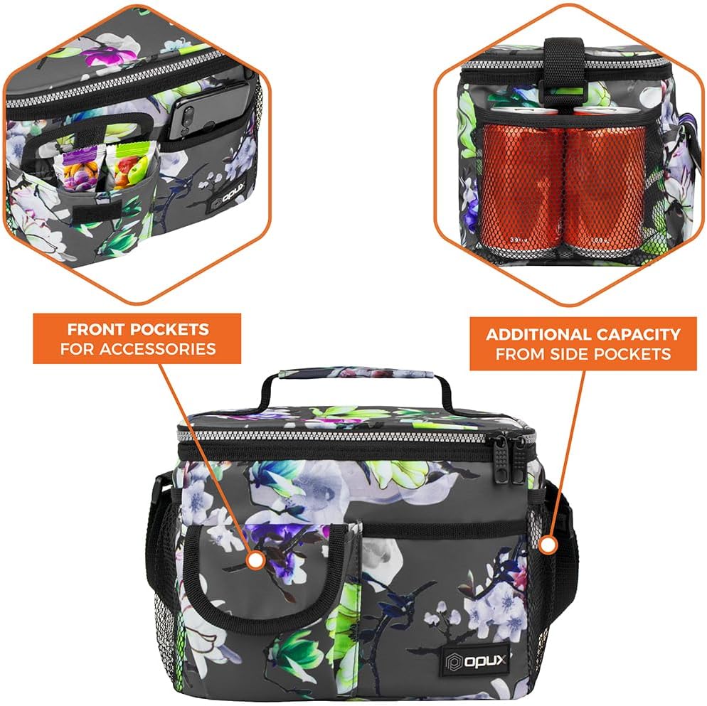 opux Insulated Lunch Bag for Men Women, Leakproof Black Lunch Box for Work, Portable Soft Lunch Cooler Bag with Shoulder Strap, Adult Lunchbox Lunch Pail for Kid Boy Girl School, 14 Can/8L