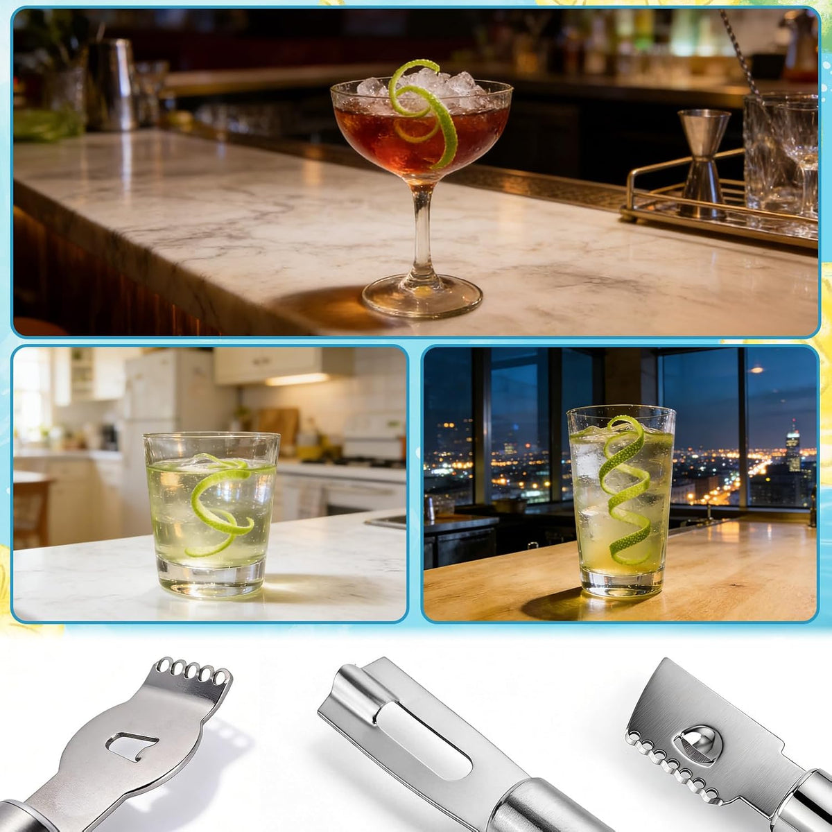 3pcs Lemon Zester, Peeler & Channel Knife Set, Citrus Fruit Peeler