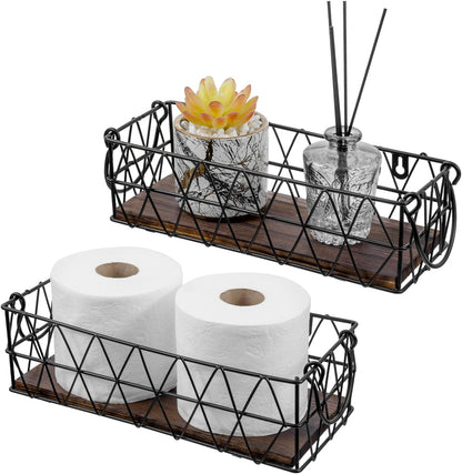 MyGift Set of 2 Black Wire Baskets for Organizing – Storage Baskets/Pantry Baskets for Shelves & Wall