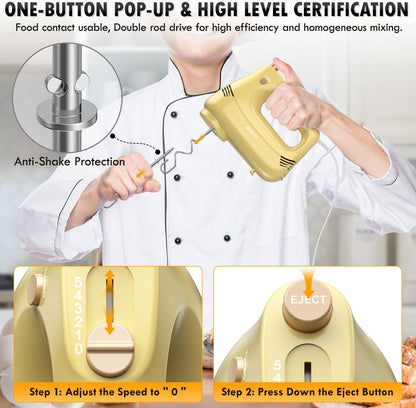 GUALIU Electric Hand Mixer, 304*(2* Beaters, 2* Dough Hooks), (1* Storage Bag) Handheld Mixer for Baking Cakes, Eggs, Cream Food Mixers, Turbo Boost /5 Speed Kitchen Blender PINK