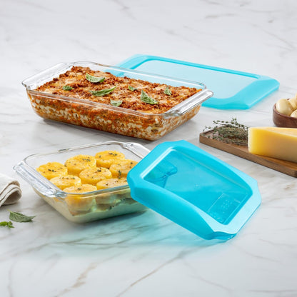Libbey Baker’s Premium 2 Piece Glass Pie Plate, Stackable, Space Saving Casserole Dish Set with Lids, Glass Baking Dish Set for Fruit Pies, Quiches
