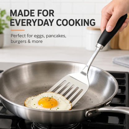 Stainless Steel Slotted Turner Spatula, Metal Spatula for Cast Iron & Stainless Steel Pans, Thin Edge Kitchen Turner for Eggs, Pancakes, Burgers, Dishwasher Safe