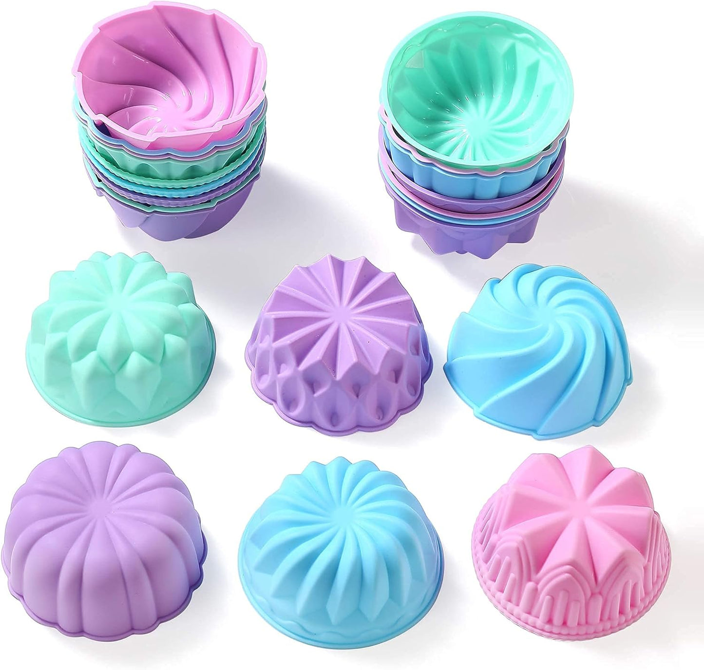 To encounter Silicone Cupcake Baking Cups, Food Grade Non-Stick Muffin Liners, Reusable 3 Inch Silicone Molds, 6 Shapes Pack of 24