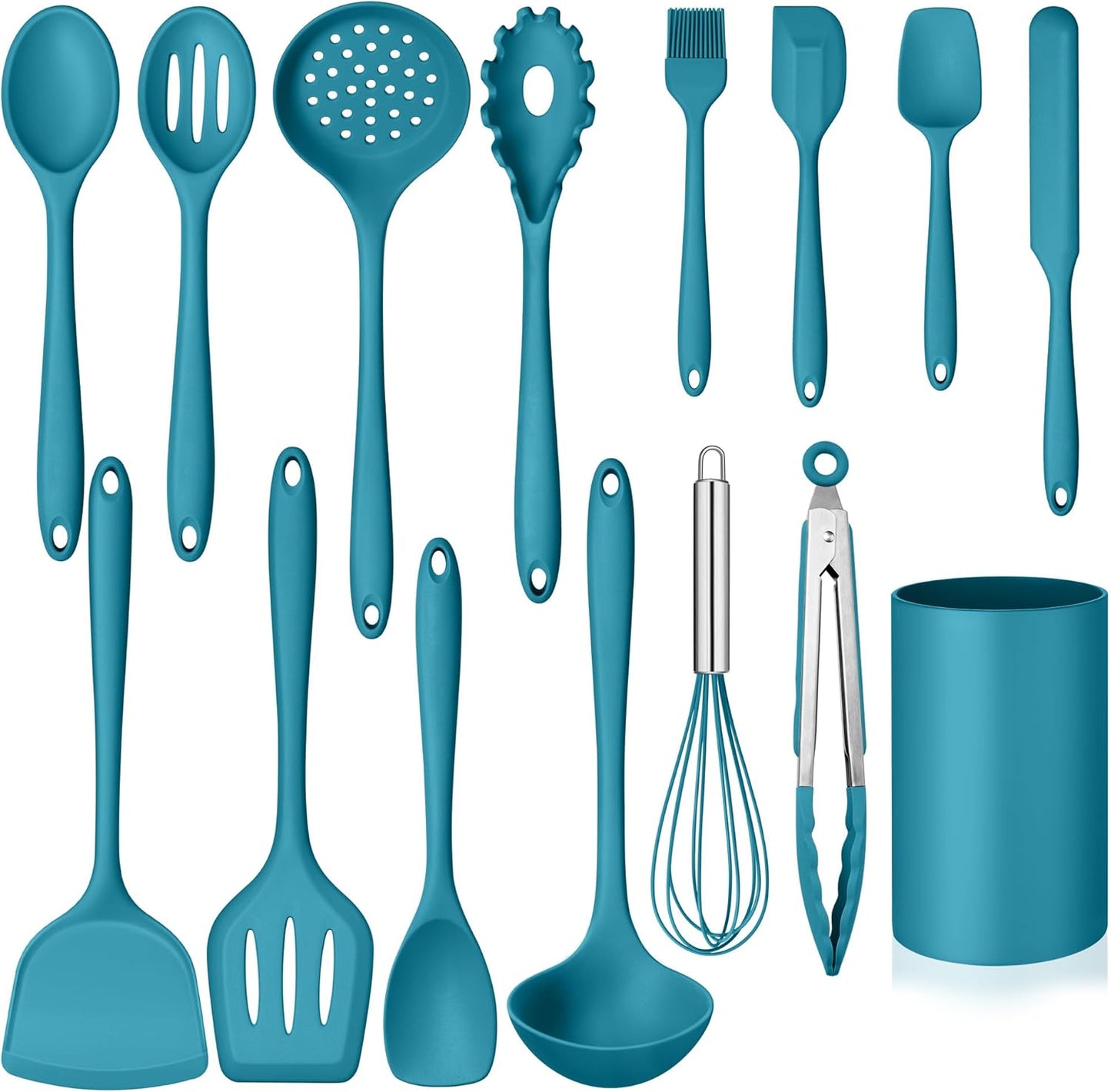 Homikit Silicone Cooking Utensil Set, 15pcs Kitchen Utensils with Holder for Nonstick Cookware, Heat Resistant Nontoxic Silicone Spatula Set Dishwasher Safe Kitchen Tools for Baking-Black
