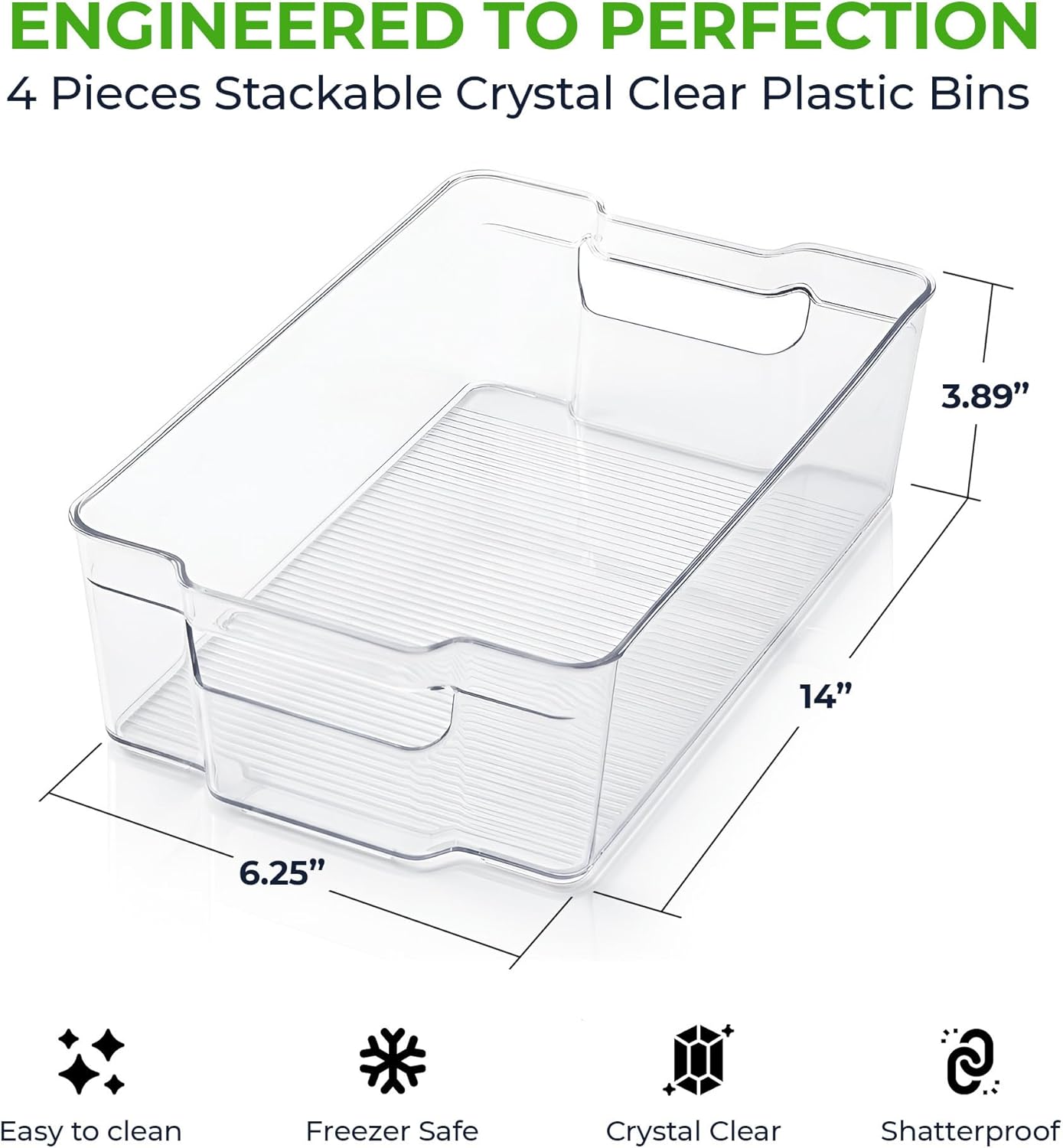 Zulay Kitchen 4 Pack Refrigerator Organizer Bins – Large Clear Fridge Storage Containers with Built-In Handles & Non-Slip Feet - Ideal Fridge Organizers, Kitchen Cabinets, Pantry Organization
