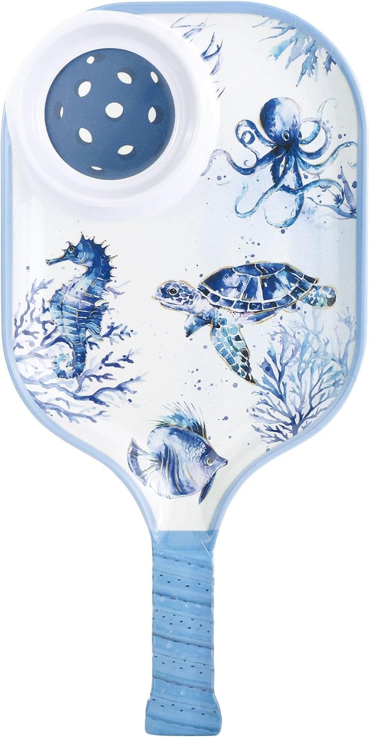 UPware Flamingo Melamine Chip and Dip Snack Tray, Tropical Floral Pickleball Paddle Shape Platter for Chips, Salsa, Fruits, and Appetizers, 15.75 x 8 Inch