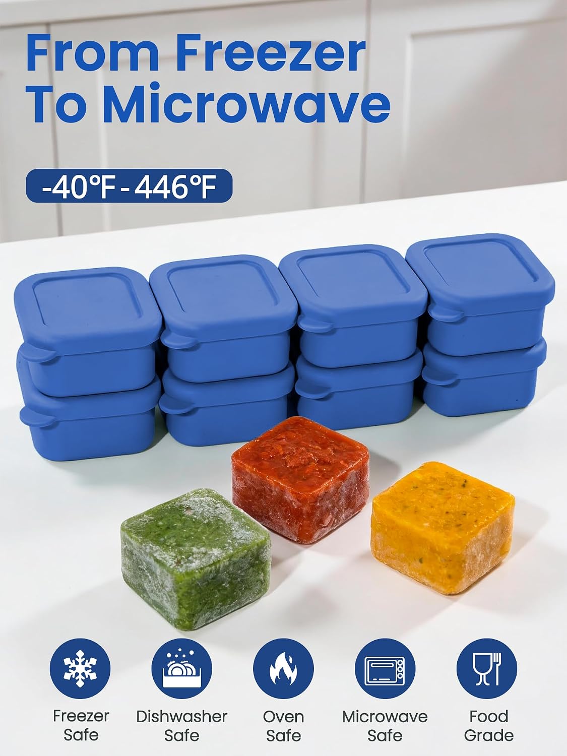 8 PCS 2 Cup Silicone Freezer Molds With Lid, Reusable Silicone Soup Freezer Tray for Meal Prep, Food Storage Containers for Freezing Sauces, Stews, Ice Cream (Blue)